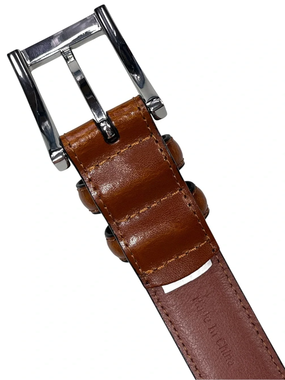 Johnston & Murphy Brown Leather Dress Belt with Silver Buckle